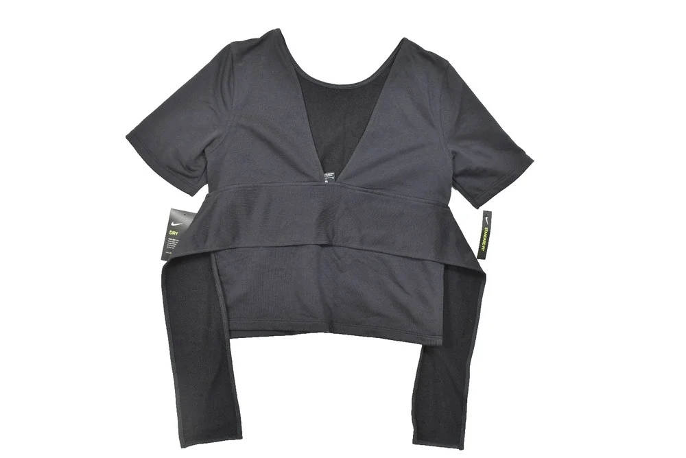 Nike Dri-FIT Women's Medium Black Short Sleeve Wrap Front Yoga Training Crop Top